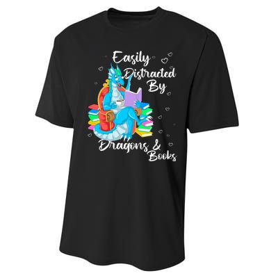 Easily Distracted By Dragons And Books Performance Sprint T-Shirt