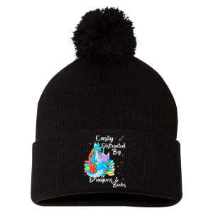 Easily Distracted By Dragons And Books Pom Pom 12in Knit Beanie