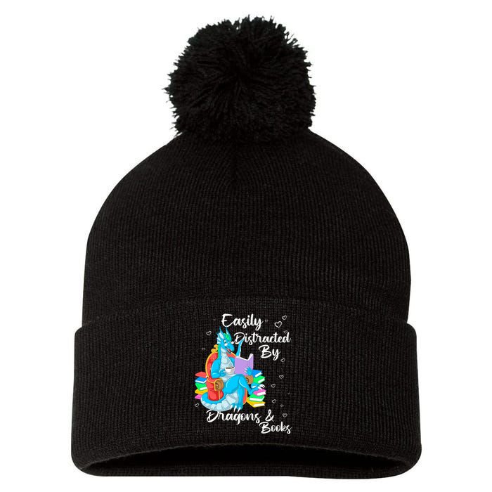 Easily Distracted By Dragons And Books Pom Pom 12in Knit Beanie