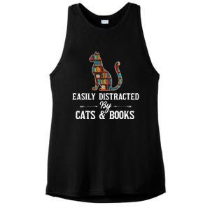 Easily Distracted by Cats and Books Cat Design Ladies PosiCharge Tri-Blend Wicking Tank