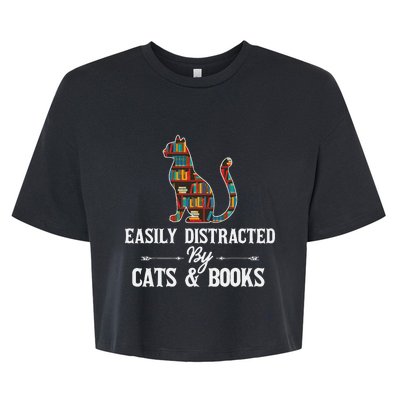 Easily Distracted by Cats and Books Cat Design Bella+Canvas Jersey Crop Tee