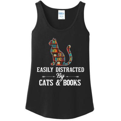 Easily Distracted by Cats and Books Cat Design Ladies Essential Tank