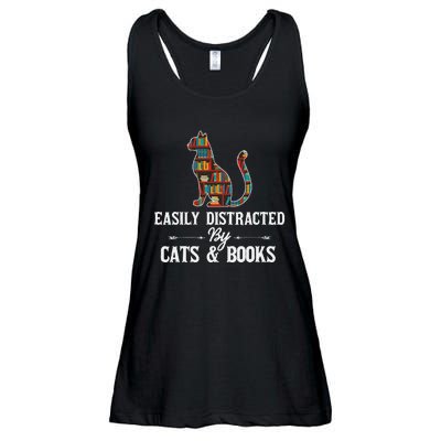 Easily Distracted by Cats and Books Cat Design Ladies Essential Flowy Tank