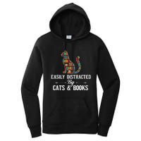 Easily Distracted by Cats and Books Cat Design Women's Pullover Hoodie