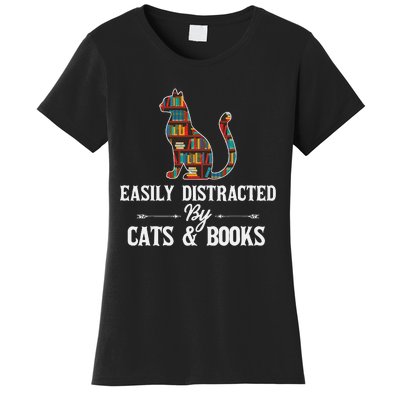 Easily Distracted by Cats and Books Cat Design Women's T-Shirt