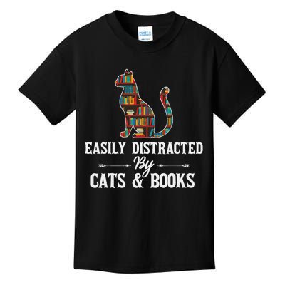 Easily Distracted by Cats and Books Cat Design Kids T-Shirt