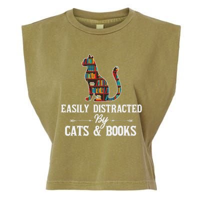 Easily Distracted by Cats and Books Cat Design Garment-Dyed Women's Muscle Tee