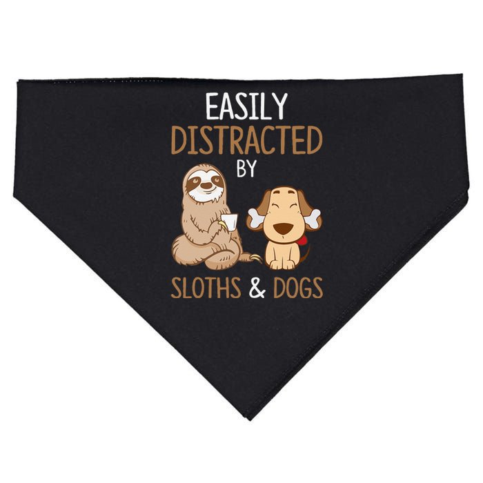 Easily Distracted By Sloths And Dogs Sloth Lover Gift USA-Made Doggie Bandana