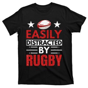 Easily Distracted By Rugby Funny Player Coach Sports Graphic T-Shirt