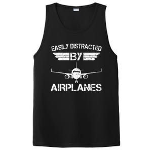 Easily Distracted By Airplanes Aviation Pilot Airplane Lover PosiCharge Competitor Tank