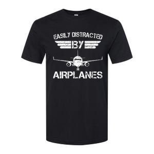 Easily Distracted By Airplanes Aviation Pilot Airplane Lover Softstyle CVC T-Shirt