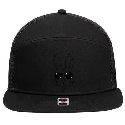 Easter Day Bunny Face With Sunglasses Easter 7 Panel Mesh Trucker Snapback Hat