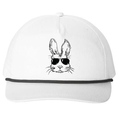 Easter Day Bunny Face With Sunglasses Easter Snapback Five-Panel Rope Hat