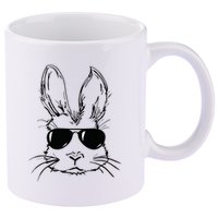 Easter Day Bunny Face With Sunglasses Easter 11oz C Handle Ceramic Mug