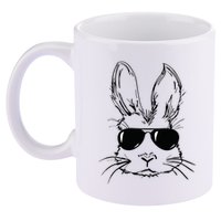 Easter Day Bunny Face With Sunglasses Easter 11oz C Handle Ceramic Mug