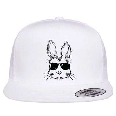 Easter Day Bunny Face With Sunglasses Easter Flat Bill Trucker Hat