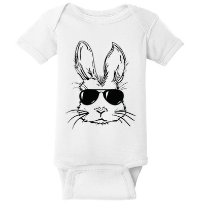 Easter Day Bunny Face With Sunglasses Easter Baby Bodysuit