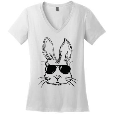 Easter Day Bunny Face With Sunglasses Easter Women's V-Neck T-Shirt