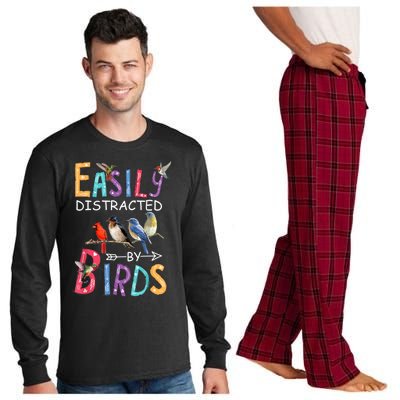 Easily Distracted By Birds Gift Funny Bird Gift Long Sleeve Pajama Set