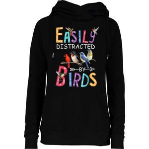 Easily Distracted By Birds Gift Funny Bird Gift Womens Funnel Neck Pullover Hood