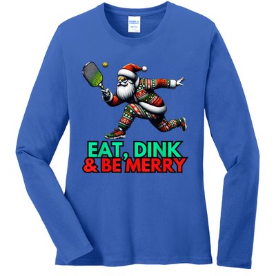 Eat Dink Be Merry Santa Claus Pickleball Christmas Xmas Ladies Long Sleeve Shirt