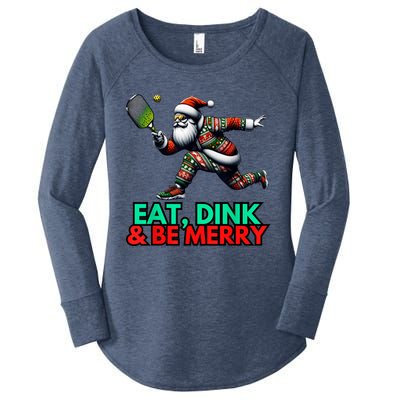 Eat Dink Be Merry Santa Claus Pickleball Christmas Xmas Women's Perfect Tri Tunic Long Sleeve Shirt