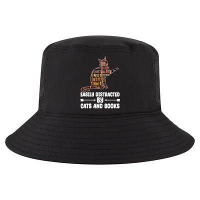 Easily Distracted By Cats And Books Funny Cat Lover Cool Comfort Performance Bucket Hat