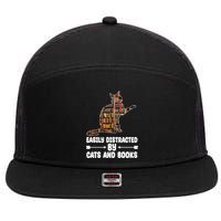 Easily Distracted By Cats And Books Funny Cat Lover 7 Panel Mesh Trucker Snapback Hat