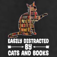 Easily Distracted By Cats And Books Funny Cat Lover 7 Panel Mesh Trucker Snapback Hat
