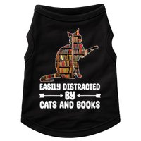 Easily Distracted By Cats And Books Funny Cat Lover Doggie Tank