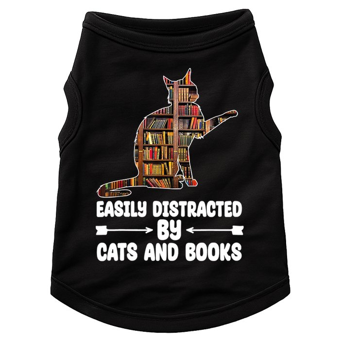 Easily Distracted By Cats And Books Funny Cat Lover Doggie Tank