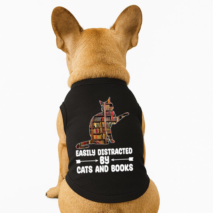 Easily Distracted By Cats And Books Funny Cat Lover Doggie Tank