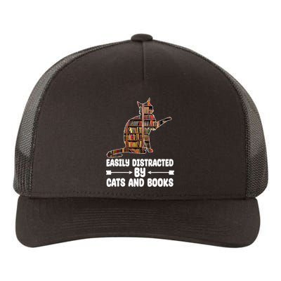 Easily Distracted By Cats And Books Funny Cat Lover Yupoong Adult 5-Panel Trucker Hat