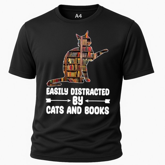 Easily Distracted By Cats And Books Funny Cat Lover Performance Shirt