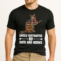 Easily Distracted By Cats And Books Funny Cat Lover Performance Shirt