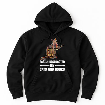 Easily Distracted By Cats And Books Funny Cat Lover Hoodie