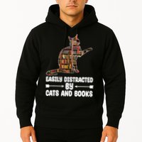 Easily Distracted By Cats And Books Funny Cat Lover Hoodie