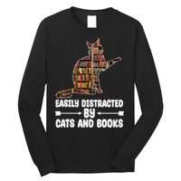 Easily Distracted By Cats And Books Funny Cat Lover Long Sleeve Shirt