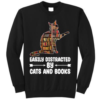 Easily Distracted By Cats And Books Funny Cat Lover Sweatshirt