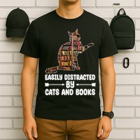 Easily Distracted By Cats And Books Funny Cat Lover T-Shirt