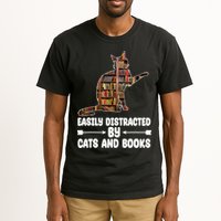 Easily Distracted By Cats And Books Funny Cat Lover Tall T-Shirt