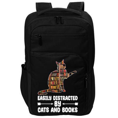 Easily Distracted By Cats And Books Funny Cat Lover Impact Tech Backpack