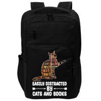 Easily Distracted By Cats And Books Funny Cat Lover Impact Tech Backpack