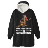 Easily Distracted By Cats And Books Funny Cat Lover Hooded Wearable Blanket
