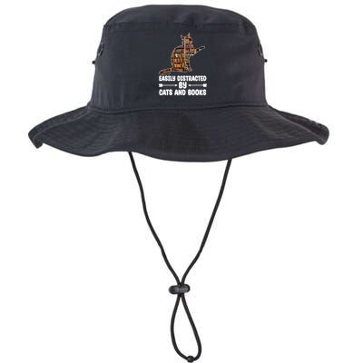 Easily Distracted By Cats And Books Funny Cat Lover Bucket Hat