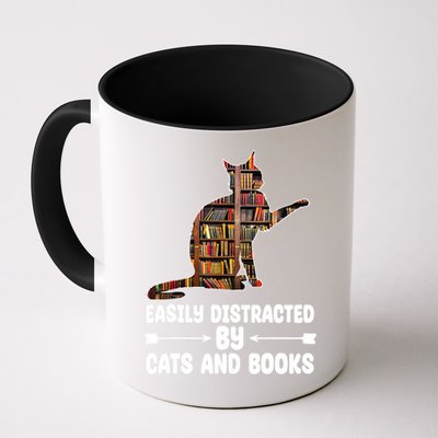 Easily Distracted By Cats And Books Funny Cat Lover Mug