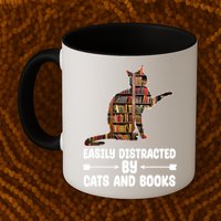 Easily Distracted By Cats And Books Funny Cat Lover Mug