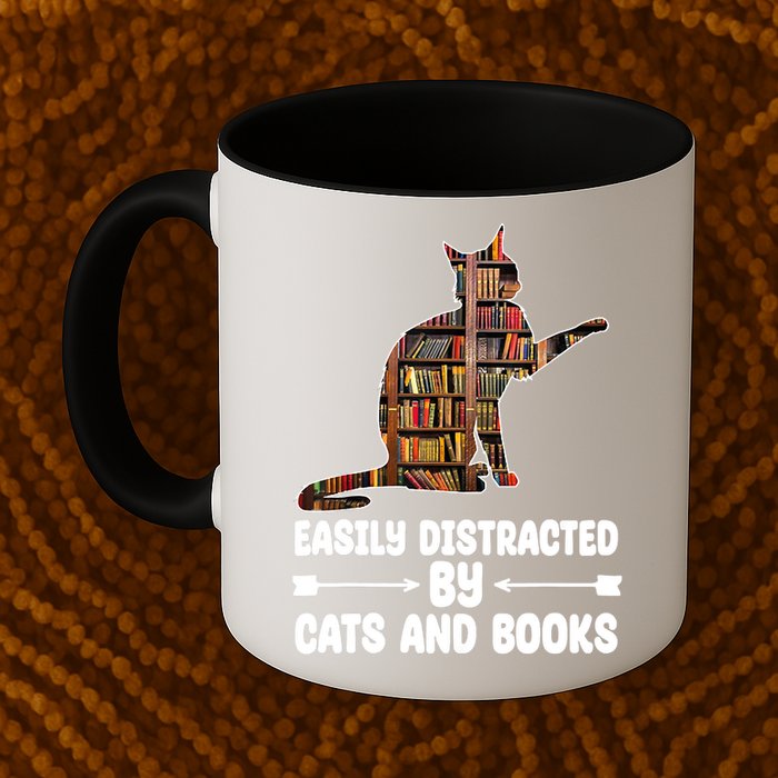 Easily Distracted By Cats And Books Funny Cat Lover Mug