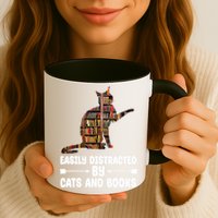 Easily Distracted By Cats And Books Funny Cat Lover Mug