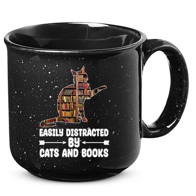 Easily Distracted By Cats And Books Funny Cat Lover 15oz Campfire Ceramic Mug